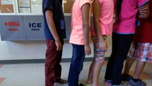 children in line at Immigration and Customs Enforcement