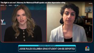 Attorney Diala Shamas on the right, speaking on NBC News with Ellison Barber