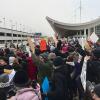 A crowd protests the Muslim ban at a U.S. airport.